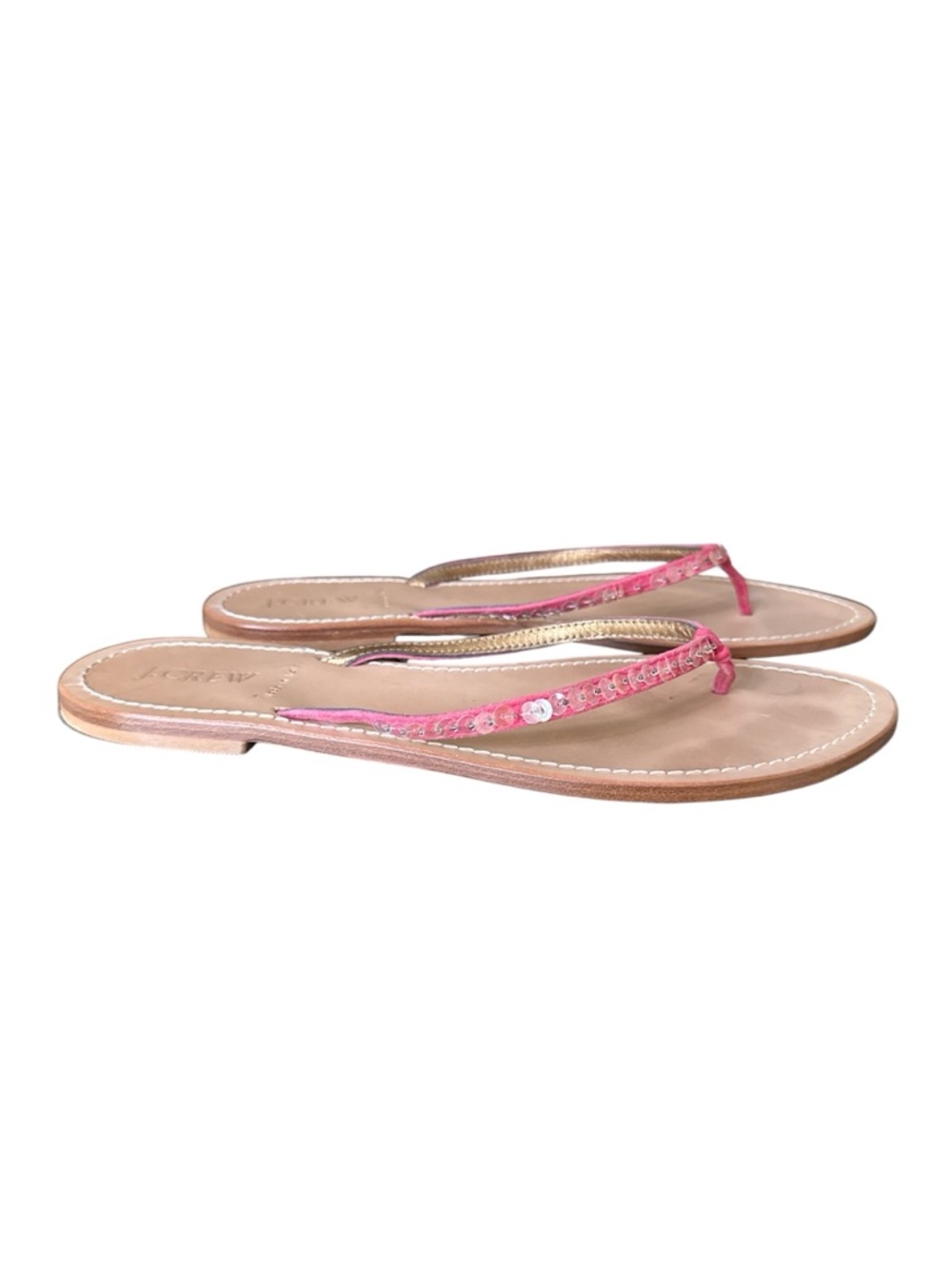 J. Crew Pink Sequined Leather Strap Flip Flop Thong Sandals